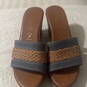 Italian Shoemakers Brown and Gray Woven Wedge Sandals